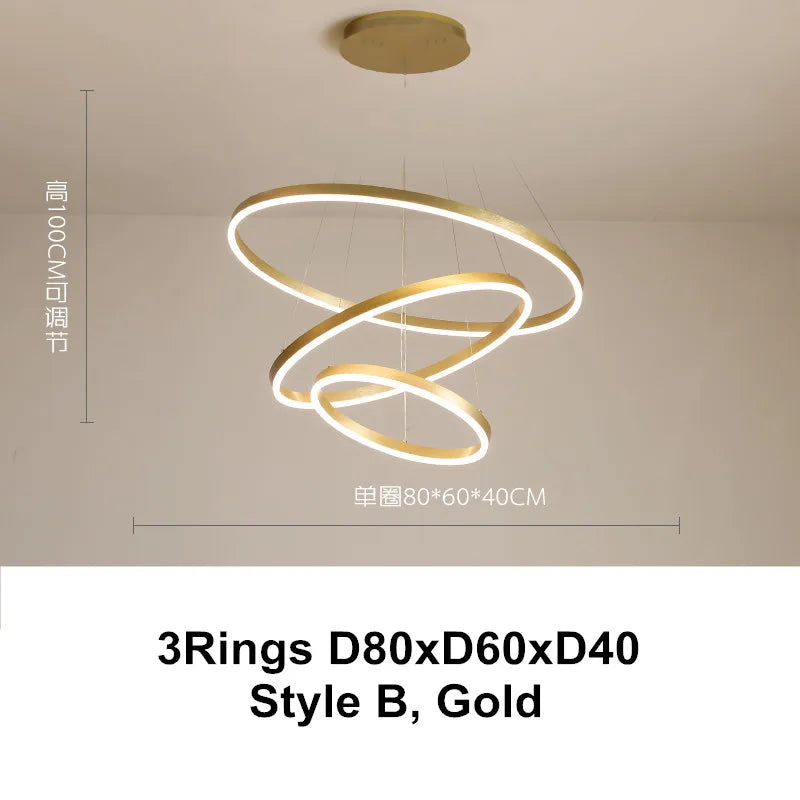 DecorBites™ LED Chandelier Rings Pendant Light - Coffee Gold Dimmable Ceiling Lamp