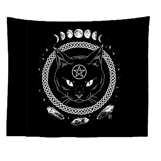 DecorBites™ Cat Witchcraft Black Rose Tapestry Wall Hanging Tapestries for Home Decor