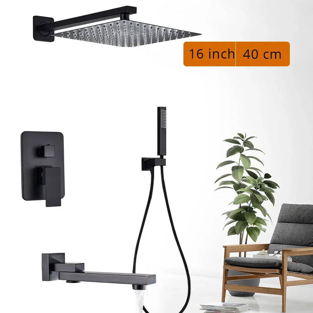 DecorBites™ Black Wall Mounted Shower Faucet with Handshower and Rainfall Shower Head