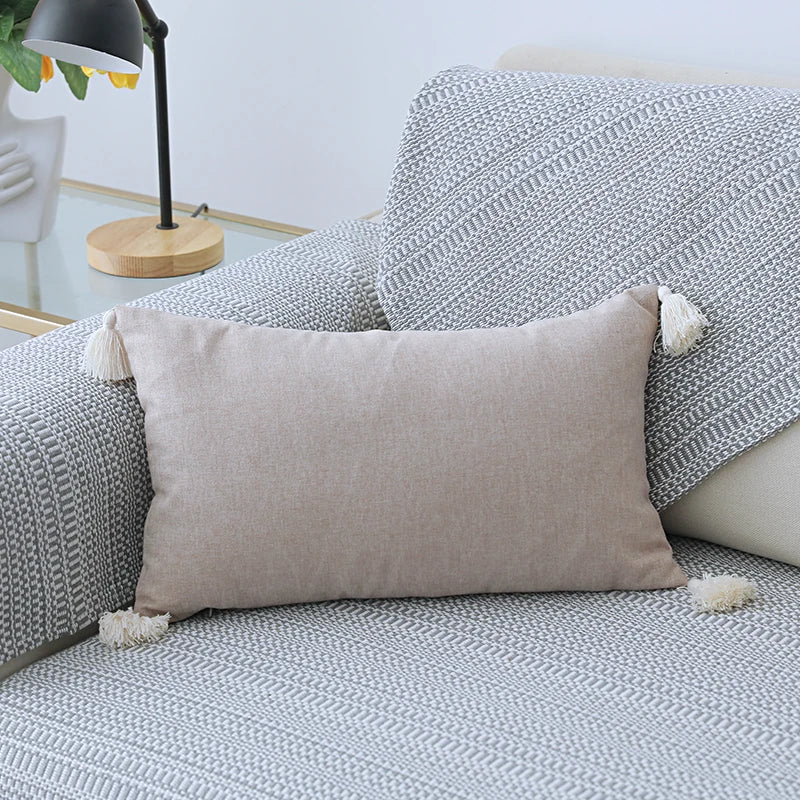 DecorBites™ Boho Style Tassel Pillow Cover Set for Sofa Bed, Beige Grey Blue Yellow