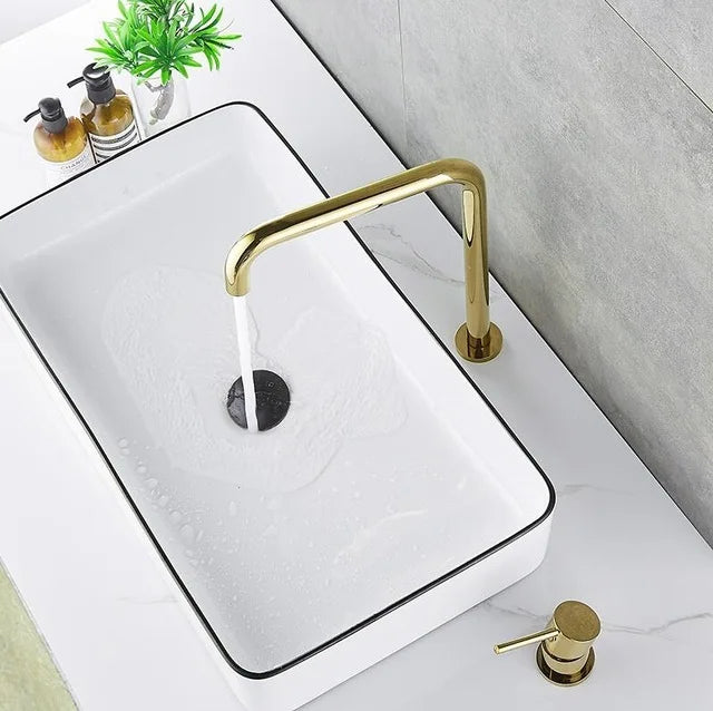 DecorBites™ Gun Grey Bathroom Faucet with Super Long Pipe, 360° Rotating, Two Holes