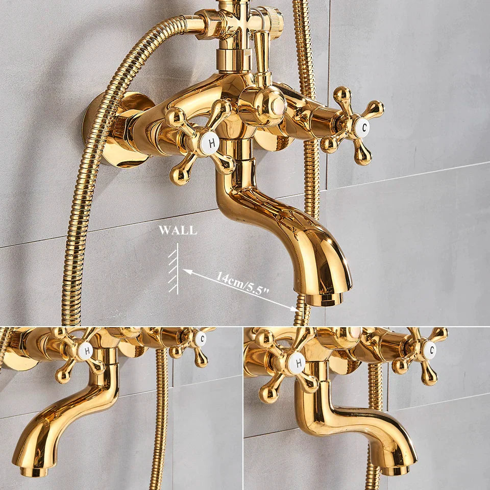 DecorBites™ Gold Shower Faucet Set with 8" Rainfall Shower Head and Hand Shower