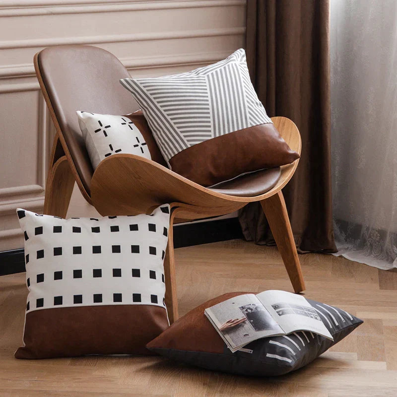 DecorBites™ Brown Faux Leather Pillow Cover for Home Decoration