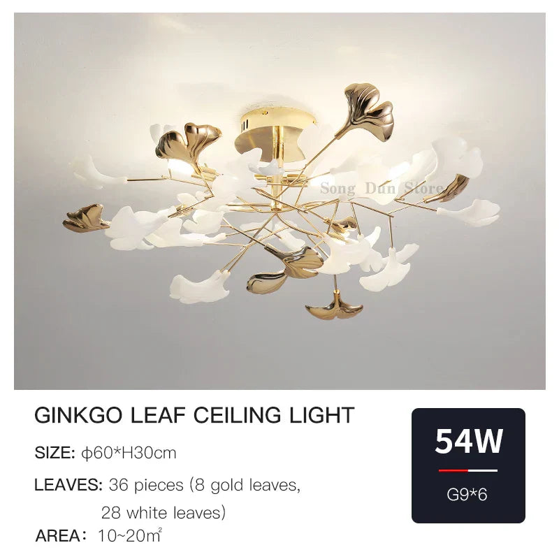DecorBites™ Ginkgo Leaf Bedroom Lamp: Post-modern Minimalist Art Ceiling Light, Elegant and Romantic