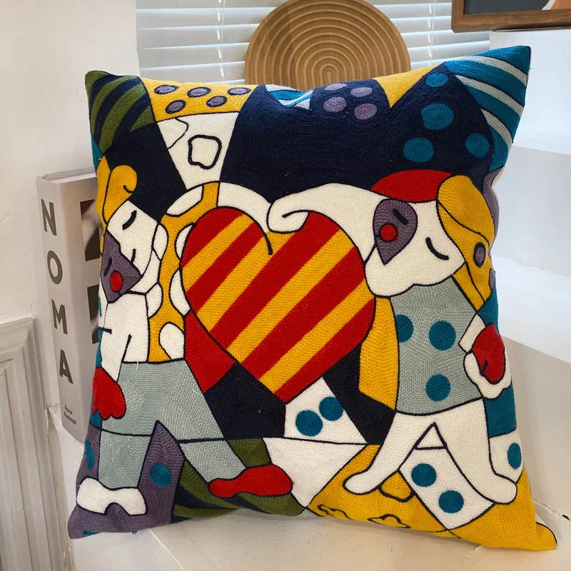 DecorBites™ Abstract Embroidery Pillowcase 45x45cm Picasso Decorative Throw Pillows Sofa & Car