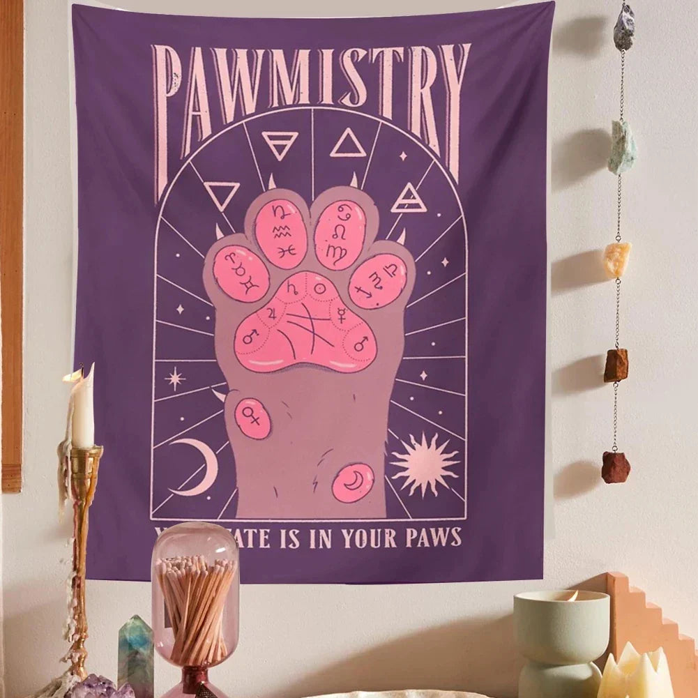 DecorBites™ Cat Paws Tarot Tapestry: Bohemian Home Decor for Hippie Vibes and Happy Spaces