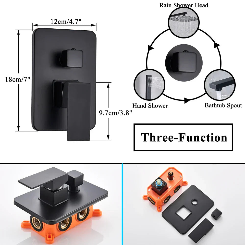 DecorBites™ Black Shower Faucet Set with Rainfall Head and Hand Sprayer