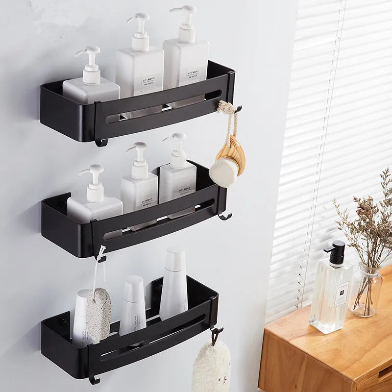 DecorBites™ Black Aluminum Bathroom Corner Shelf Wall Mounted