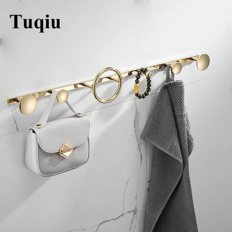DecorBites™ Brass Towel Hook Set Bathroom Kitchen Hanger Gold Black Row Robe Hat Clothes