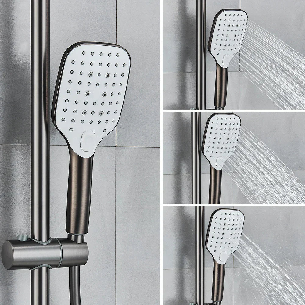 DecorBites™ Black Gray Wall Mounted Shower System Set with Bathtub Faucet