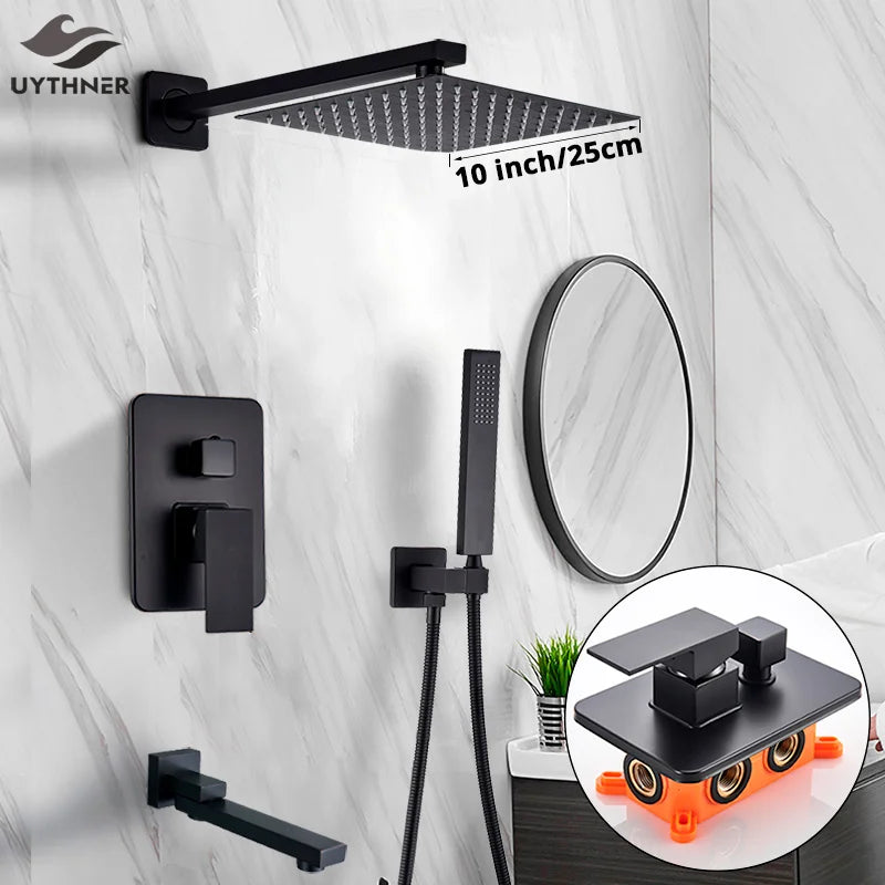 DecorBites™ Black Shower Faucet Set with Rainfall Head and Hand Sprayer