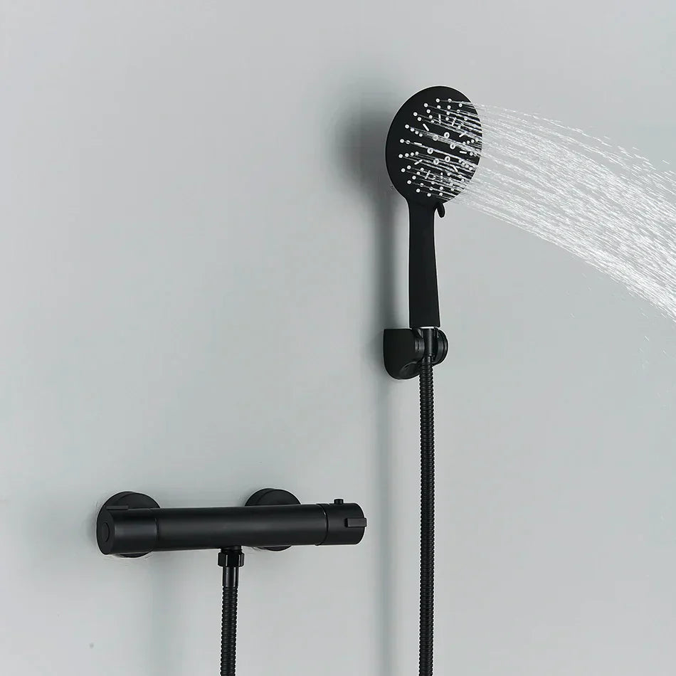 DecorBites™ Black/Chrome Brass Thermostatic Shower Set with Wall Mount - Bathroom Accessories