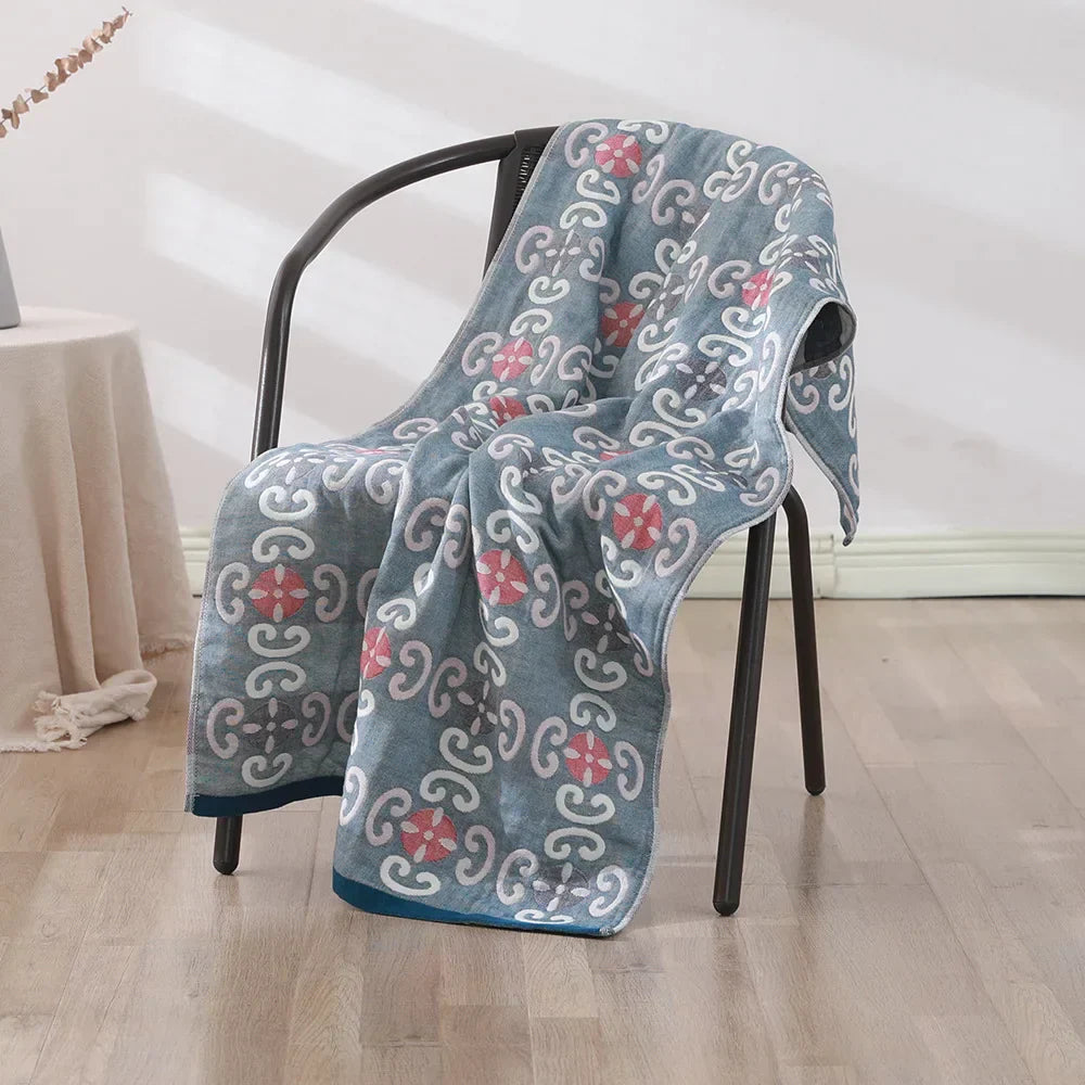DecorBites™ Bohemian Floral Cotton Gauze Bath Towel 70*140 - Soft & High Quality for Women, Children, and Adults