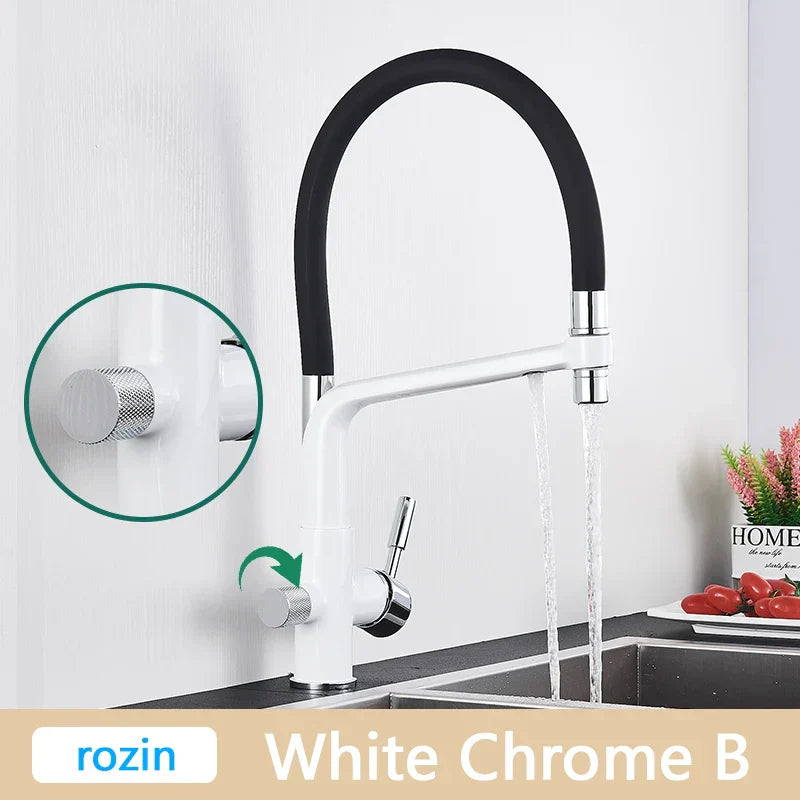 DecorBites™ Brushed Gold Swivel Kitchen Faucet with Purification Function