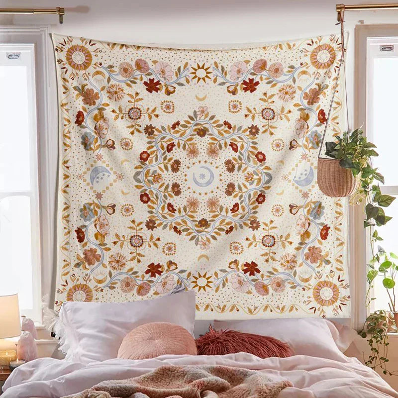 DecorBites™ Celestial Floral Moon Phase Tapestry for Aesthetic Room Decor