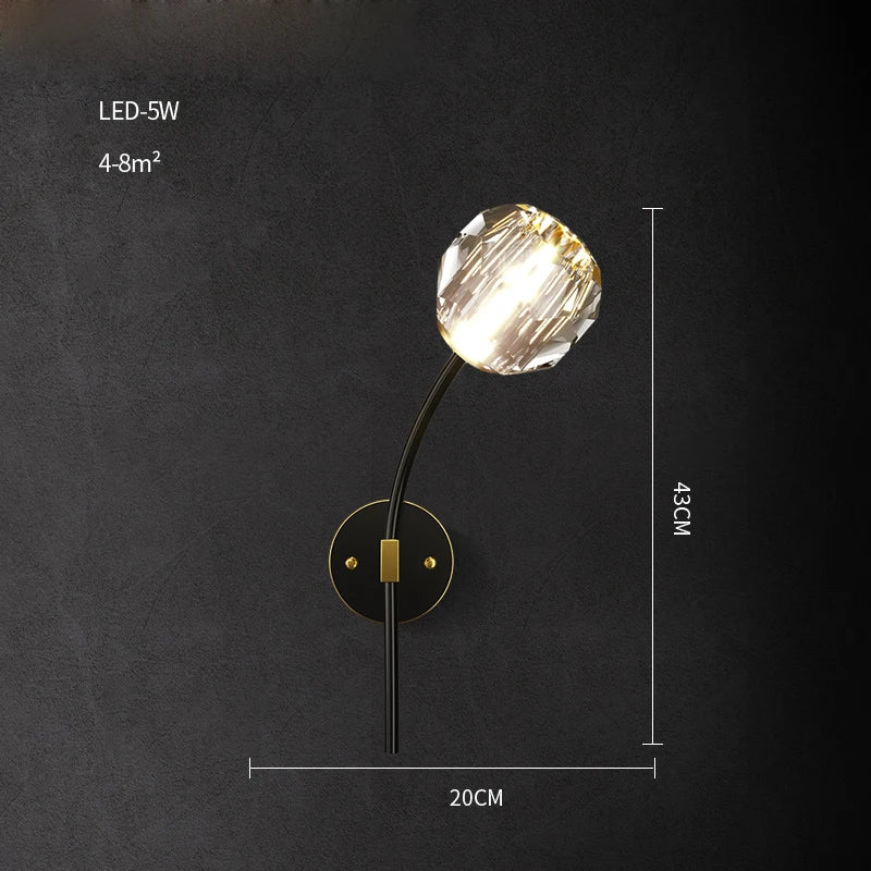 DecorBites™ Crystal LED Wall Sconce for Bedroom Corridor - Designer Black Gold Wall Light