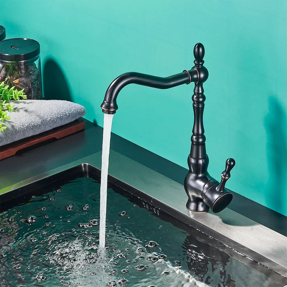 DecorBites™ Black Brass Faucet Single Handle 360 Rotate Basin Mixer Taps