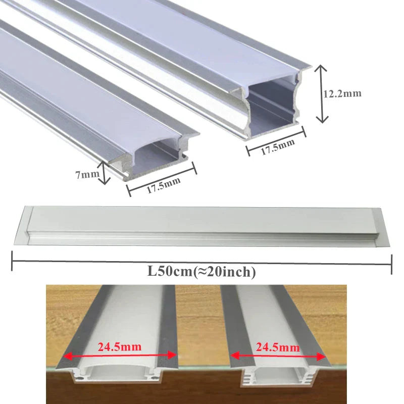 DecorBites™ 0.5m U/YW Aluminum Profile Recessed Channel with Milky Cover for LED Strip Lights