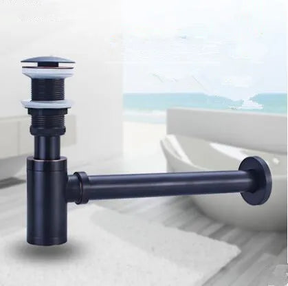 DecorBites™ Antique Brass Pop Up Drain Kit with P-Trap Pipe for Bathroom Sink.