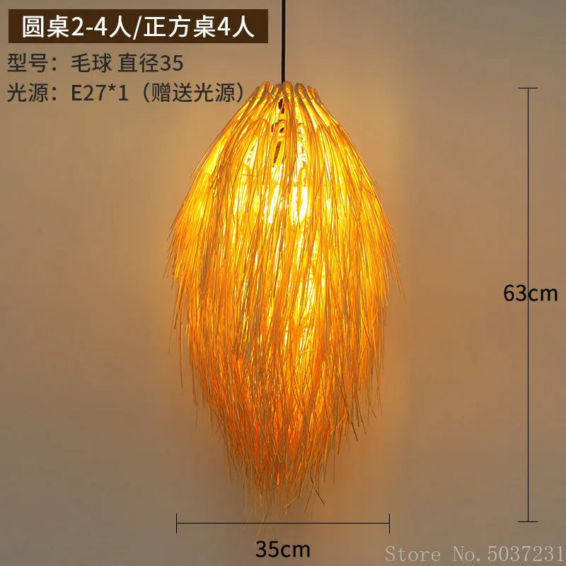 DecorBites™ Bamboo Weave Pendant Lamp, Creative Rattan Hanging Light Fixture for Bedroom & Teahouse