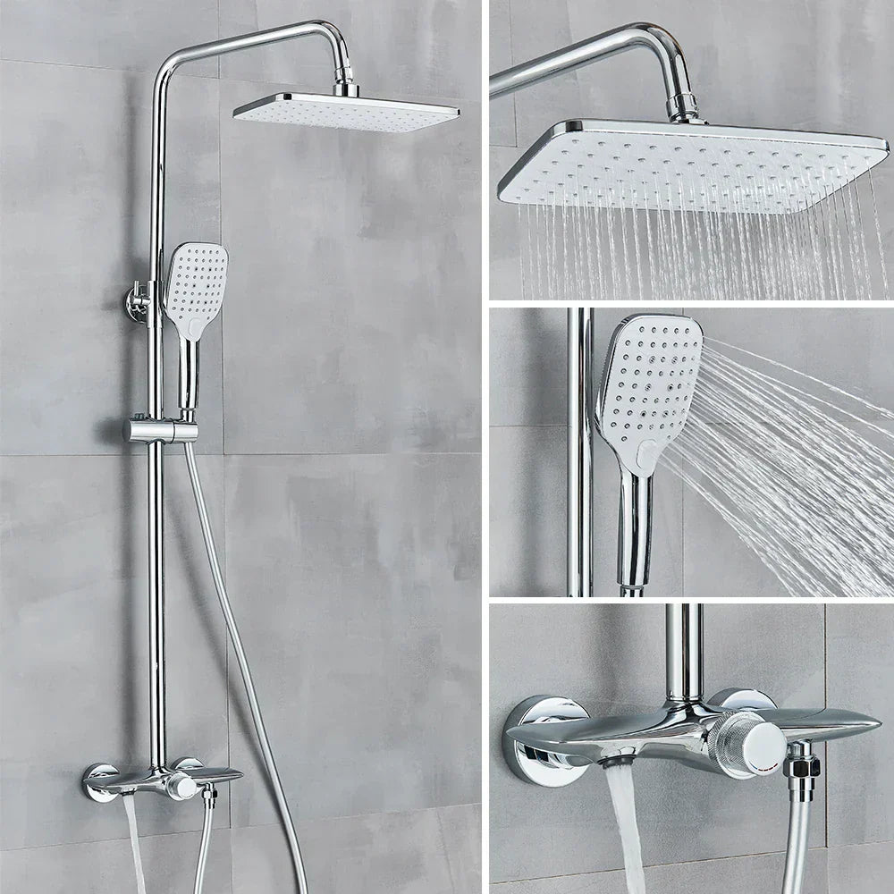 DecorBites™ Black Gray Wall Mounted Shower System Set with Bathtub Faucet