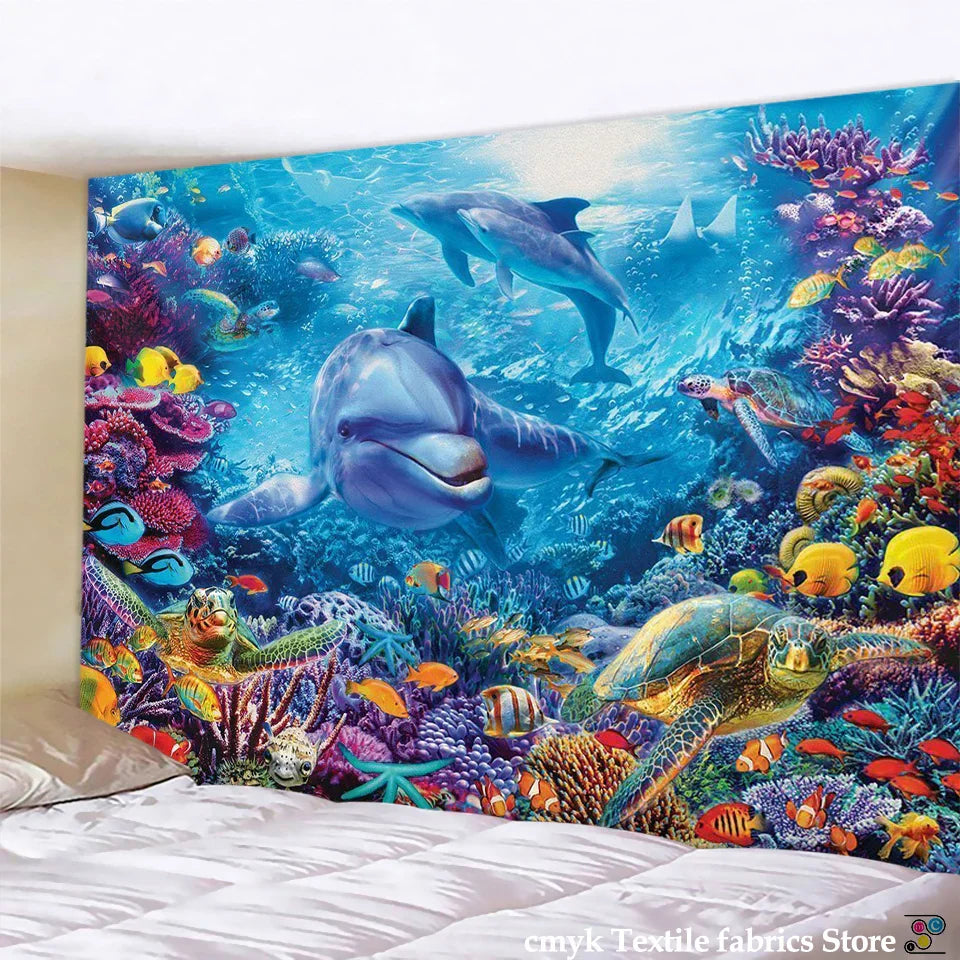 DecorBites™ 3D Underwater World Mandala Yoga Mat Home Decoration Tapestry Hippie Sofa Blanket