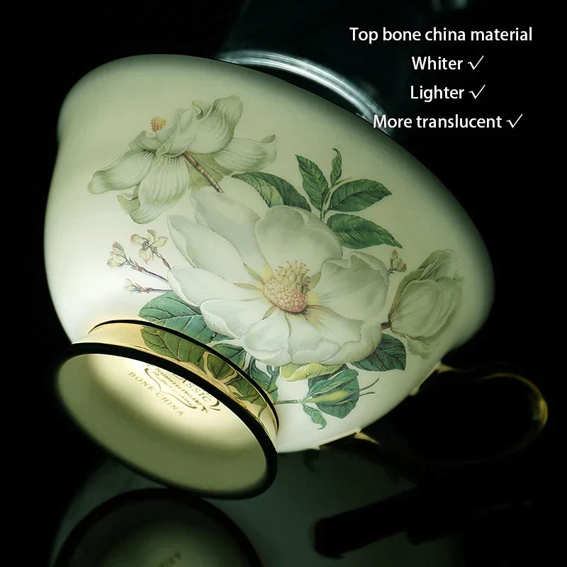 DecorBites™ Camellia Bone China Tea & Coffee Set - Porcelain Teatime Pot, Cups, & Sugarpot