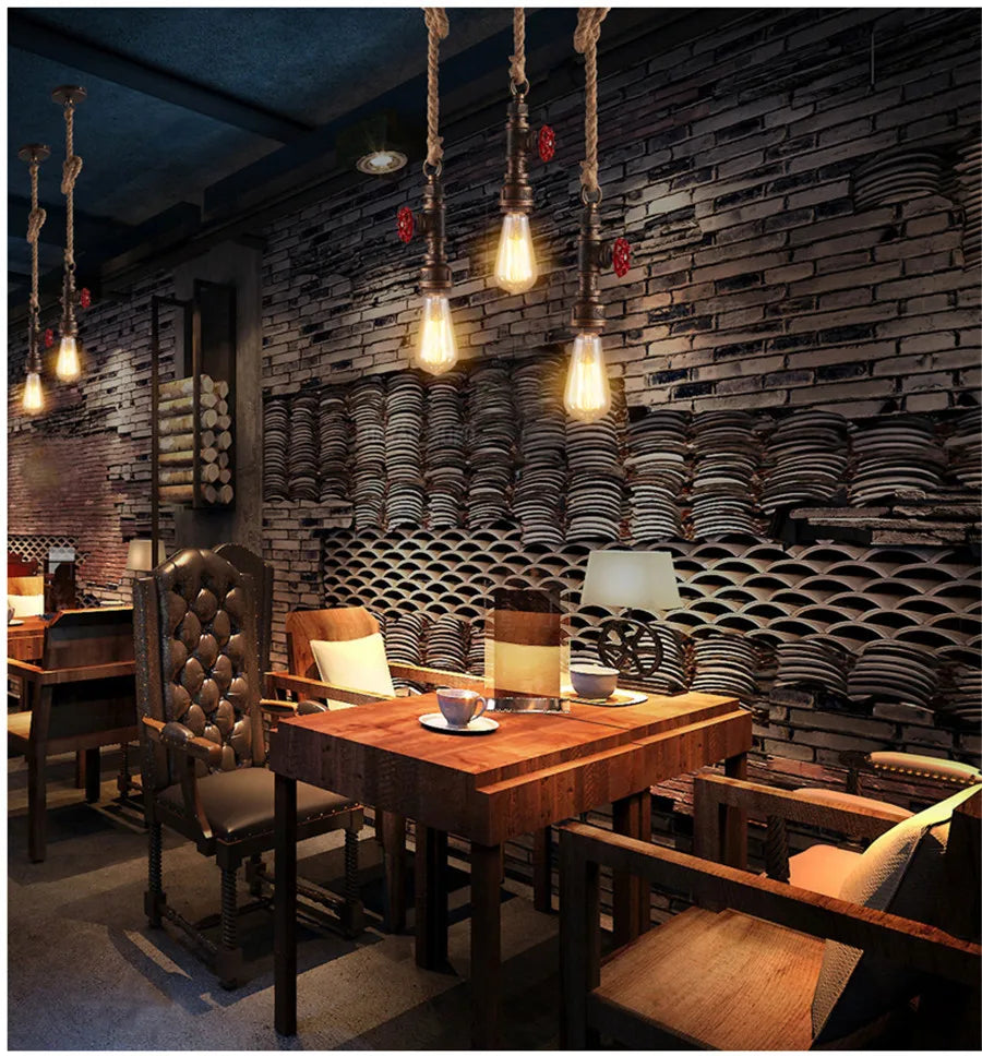 DecorBites™ Iron Pipe Pendant Lights Holder Retro Loft Indoor Ceiling Hanging Lamp