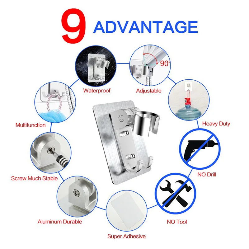 DecorBites™ Aluminum Showerhead Holder: Adjustable & Traceless Bathroom Accessory