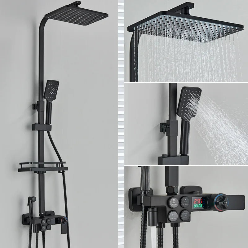 DecorBites™ Black Thermostatic Digital Shower Faucet Set 4-way Mixer Bidet Tap for Bathroom