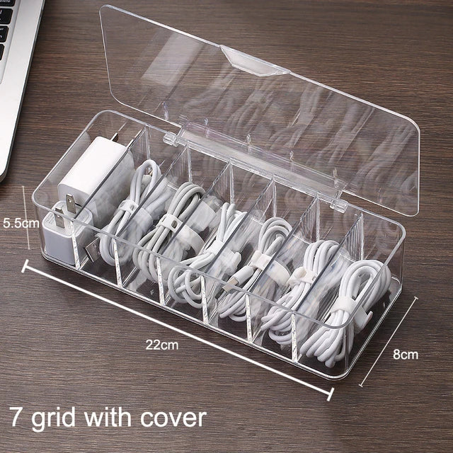 DecorBites™ Cable Storage Box: Transparent Desk Organizer for Wire Management