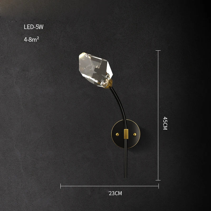 DecorBites™ Black Gold Copper Crystal LED Wall Sconce Light for Bedroom Corridor