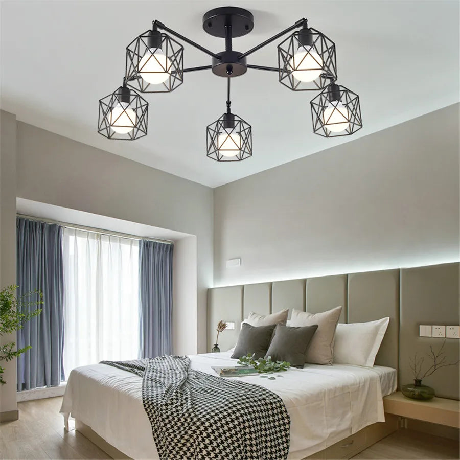 DecorBites™ Black Iron Cage Chandelier: Adjustable Spider Design Modern Ceiling Lamp