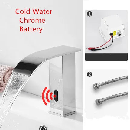 DecorBites™ Black Sensor Waterfall Basin Faucet - Automatic Touchless Hot Cold Water Mixer
