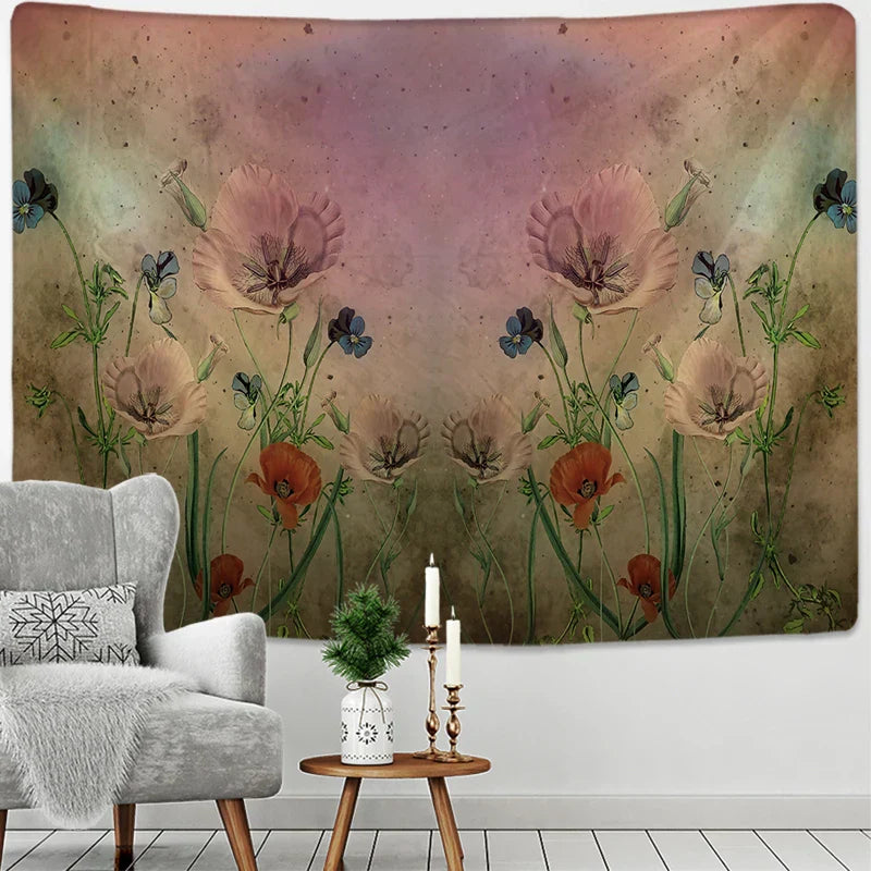 DecorBites™ Botanical Wildflower Tapestry Wall Hanging Flower Chart Hippie Bohemian Tapestries
