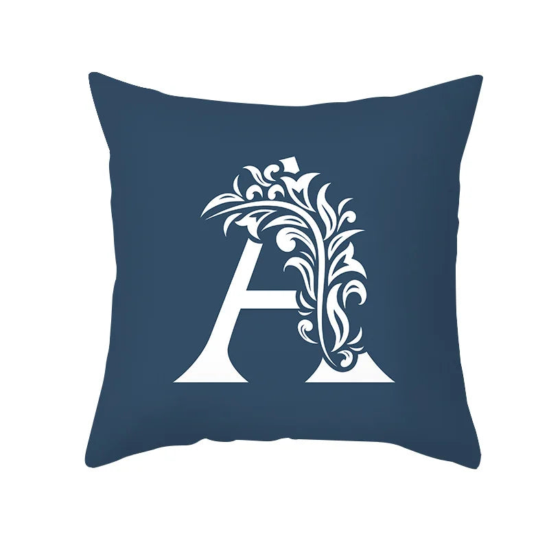 DecorBites™ Blue Letter Pillowcase Solid Color Fleece Sofa Cushion, 45x45CM