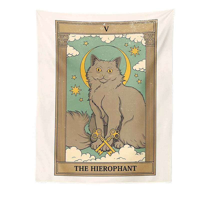 DecorBites™ Cat Divination Tarot Card Tapestry Moon Phase Wall Hanging Décor
