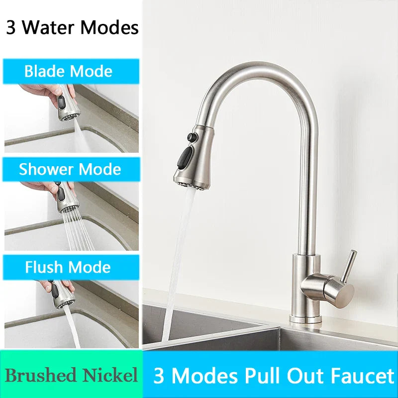 DecorBites™ Brushed Nickel Pull Out Kitchen Faucet with Flexible Stream Sprayer Head