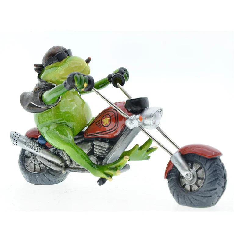 DecorBites™ Cool Frog Resin Cowboy on Motorcycle Figurine | Modern Sculpture Desk Ornament