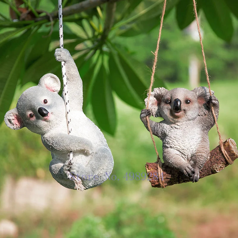 DecorBites™ Cartoon Koala Panda Swinging Garden Sculpture Decoration