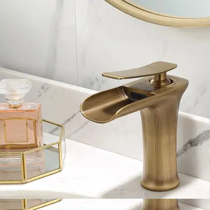 DecorBites™ Gold Waterfall Bathroom Basin Faucet Mixer Tap Hot Cold White Sink