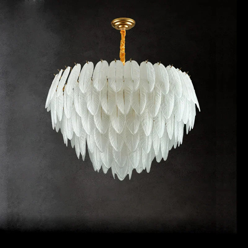 DecorBites™ Glass Feather LED Hanging Chandelier for Foyer