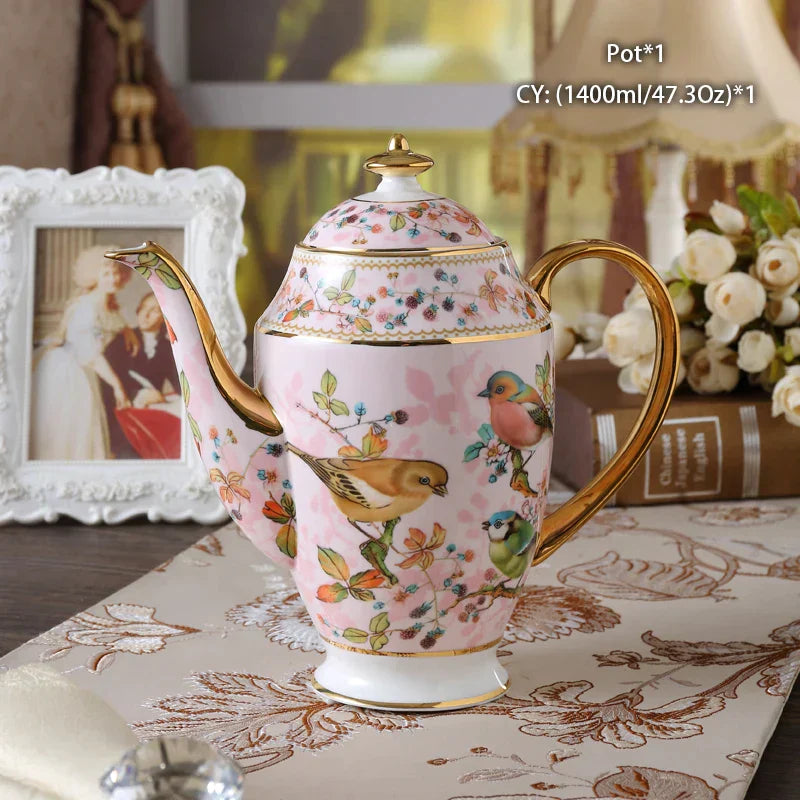 DecorBites™ Bone China Tea Pot: Elegant European Porcelain Coffee Pot for Tea Lovers.