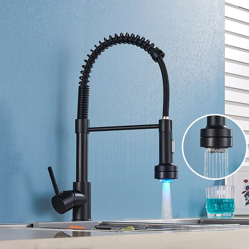 DecorBites™ Brushed Nickel Pull Down Kitchen Faucet - 360° Rotation Hot Cold Water Mixer