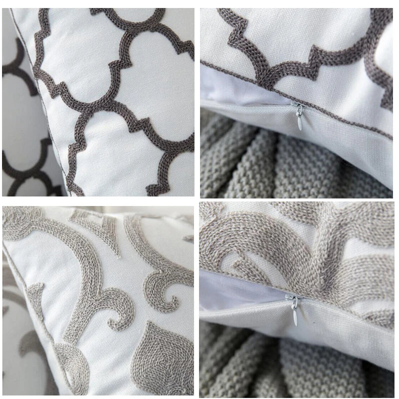 DecorBites™ Grey Geometric Embroidered Cushion Cover 45x45cm