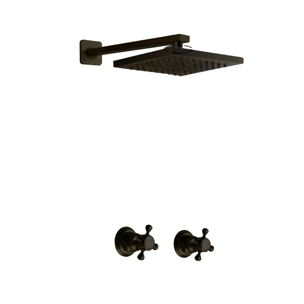 DecorBites™ Antique Brass Round Wall Mounted Rainfall Shower Faucet Set with 2 Handles