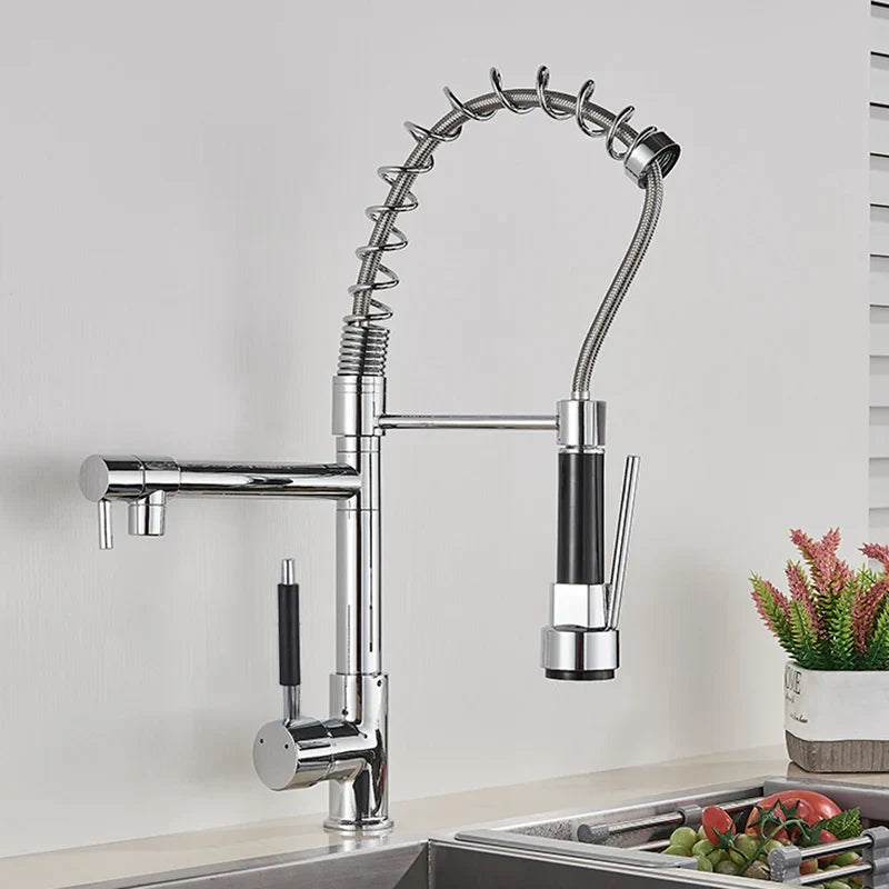 DecorBites™ Brass Kitchen Faucet Spring Swivel Spout Hot Cold Water Mixer Taps