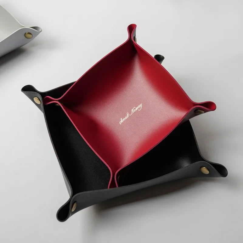 DecorBites™ Leather Desktop Organizer Tray: Home/Office Cosmetics, Jewelry, Key Storage Holder