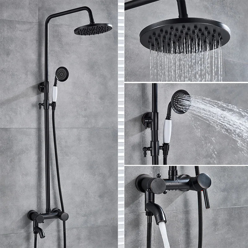 DecorBites™ Brass Shower Set with 8" Rainfall Head, Wall Mounted Bathtub Faucet