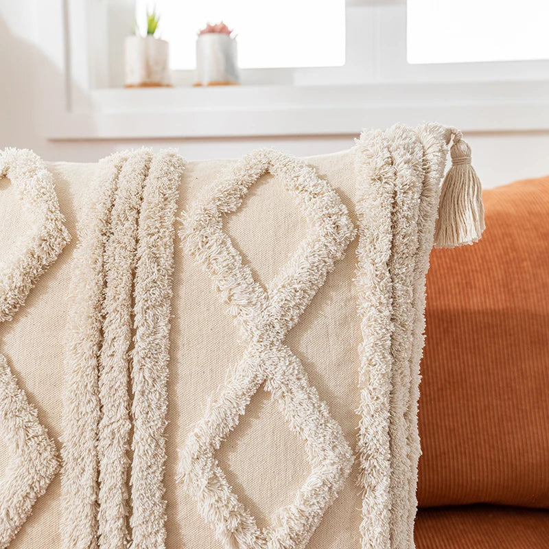 DecorBites™ Boho Cotton Tassel Pillow Cover 45x45cm/30x50cm for Home Decor